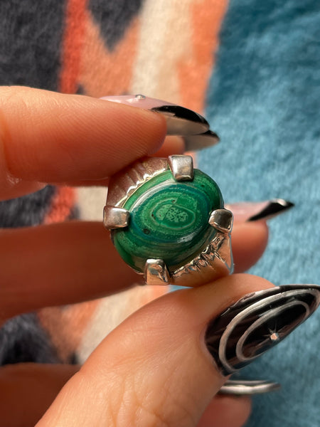 size 10.75 sterling silver malachite prong setting ring