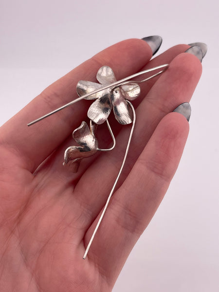 sterling silver flower threader hook dangle earrings