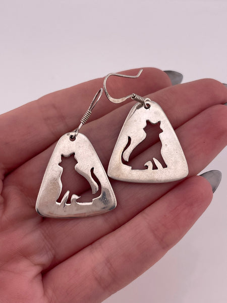 sterling silver cat cut-out hook dangle earrings