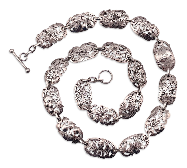sterling silver 19-1/2" artisan flower necklace