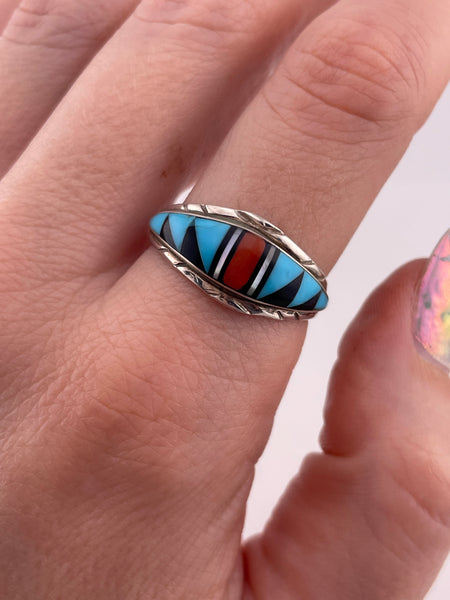 size 9.5 sterling silver multi-stone inlay ring