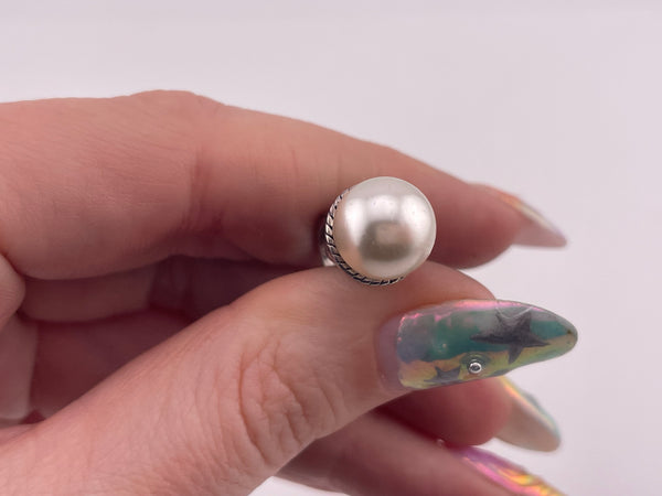 sterling silver synthetic pearl marcasite pendant