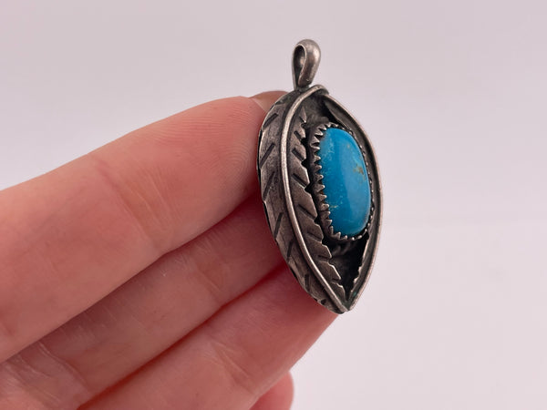 sterling silver turquoise leaf pendant