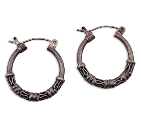 sterling silver Bali style 3/4" hoop earrings