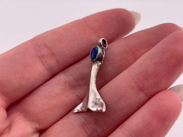 sterling silver azurite malachite whale tail pendant