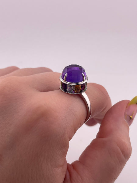 size 10 sterling silver faceted multi-stone ring