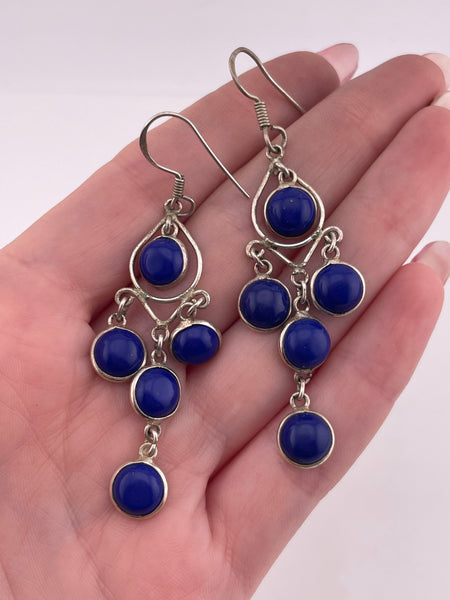 sterling silver lapis hook dangle  earrings
