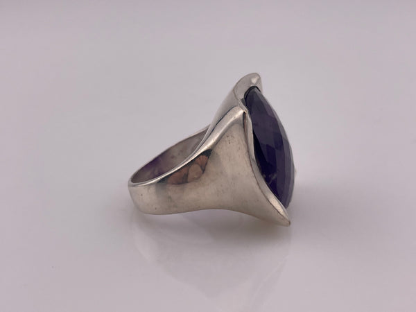size 7.5 sterling silver chunky heavy faceted amethyst ring