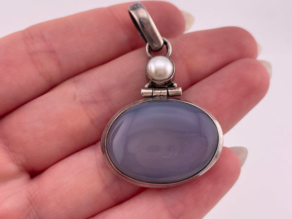 sterling silver pearl chalcedony pendant