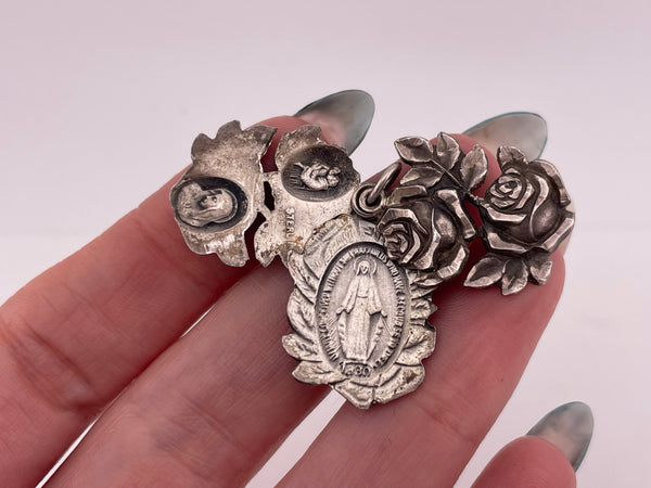 sterling silver religious Mary flower slide pendant