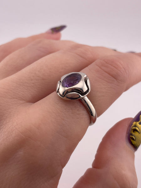 size 7.5 sterling silver faceted amethyst ring