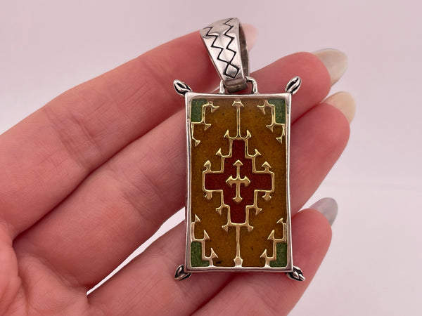 sterling silver crushed stone under resin pendant