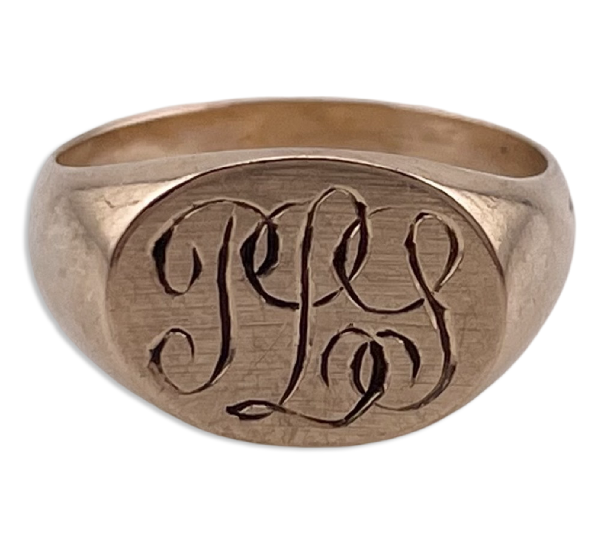 size 4.5 14k yellow gold 'PLG' engraved initials signet ring