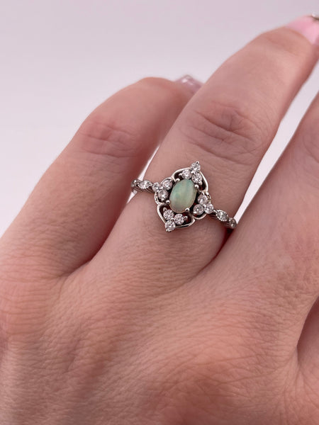 size 7.25 sterling silver faux opal rhinestone ring