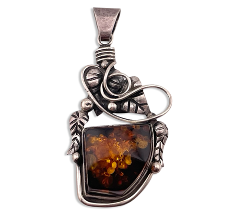 sterling silver large amber pendant