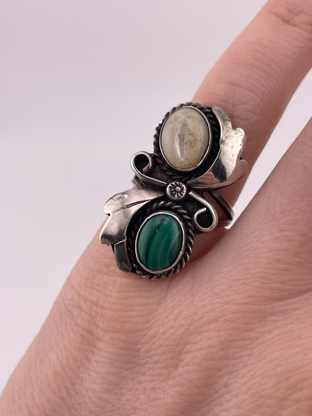 size 5.25 sterling silver mother of pearl malachite ring
