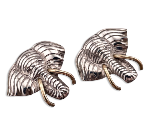 sterling silver & brass elephant clip on earrings