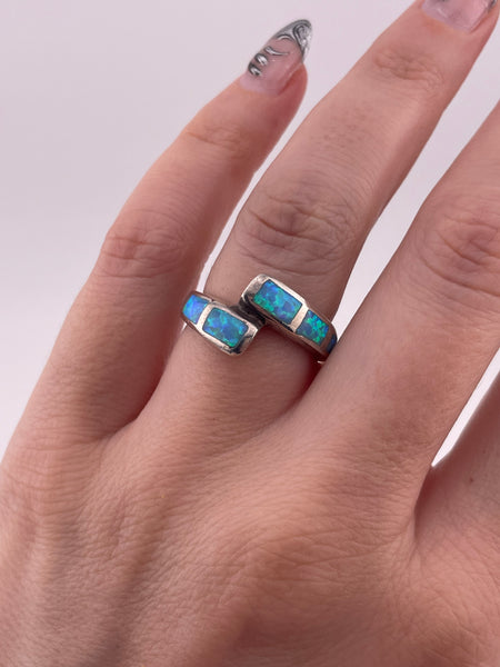 size 6.75 sterling silver blue opal simulant ring