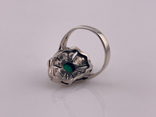 size 7.25 sterling silver green onyx marcasite ring