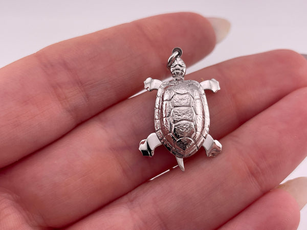 sterling silver rhodium plated turtle pendant
