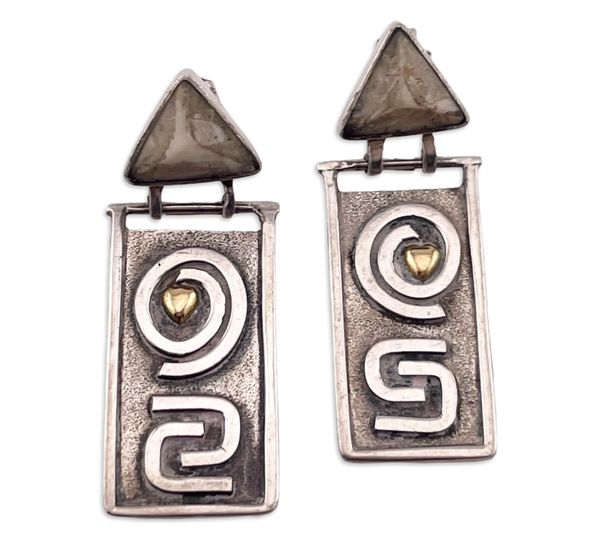 sterling silver Zealandia resin gold plated heart post hinge earrings