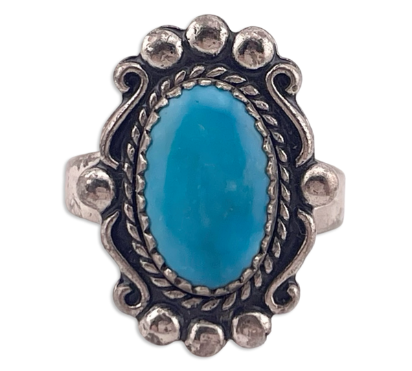 size 5.25 sterling silver rhodium plated Bell Trading Post turquoise ring