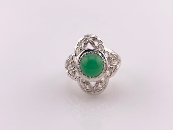 size 7 sterling silver scroll cut-out chrysoprase ring