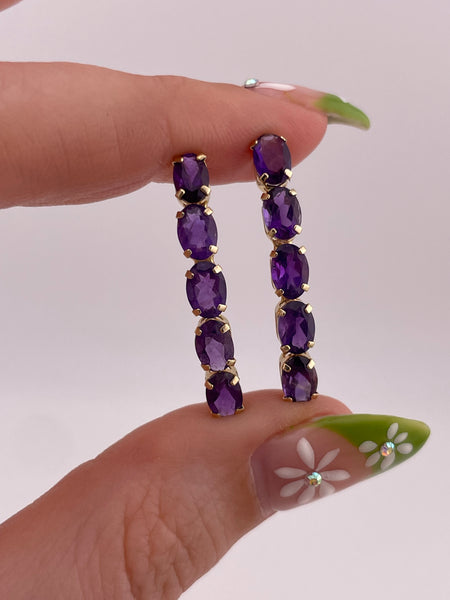 14k gold faceted amethyst slightly curved linear post earrings