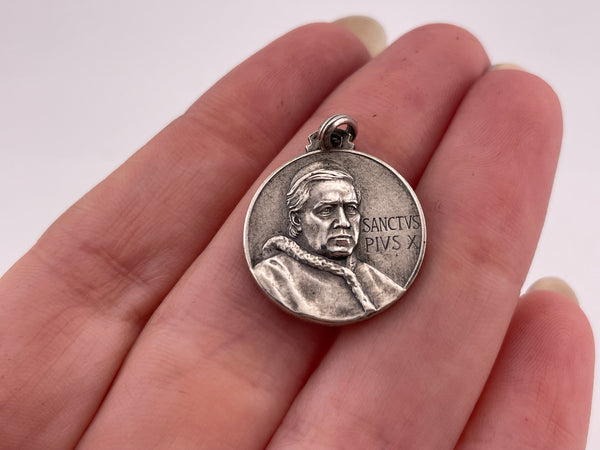 800 silver St. Pius X St. Mary double sided pendant