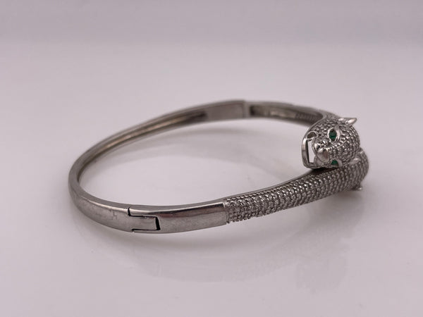 sterling silver rhinestone panther hinge bangle bracelet
