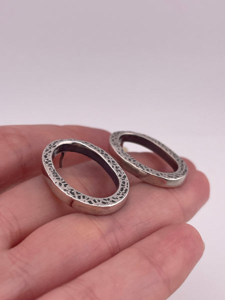 sterling silver stoneless textured thick oval post earrings