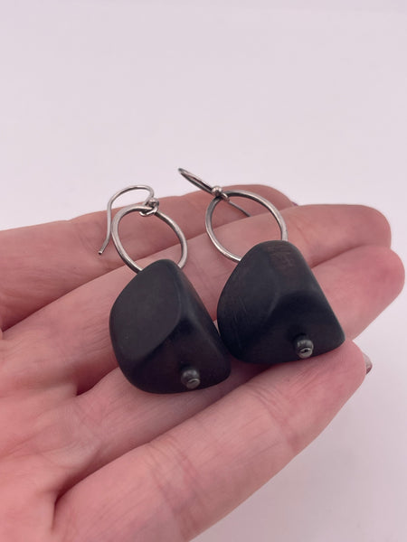 sterling silver artisan wood hook dangle earrings
