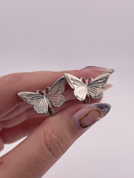 sterling silver butterfly screw-back earrings