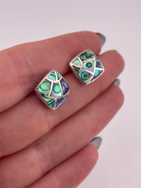sterling silver square abalone inlay post earrings