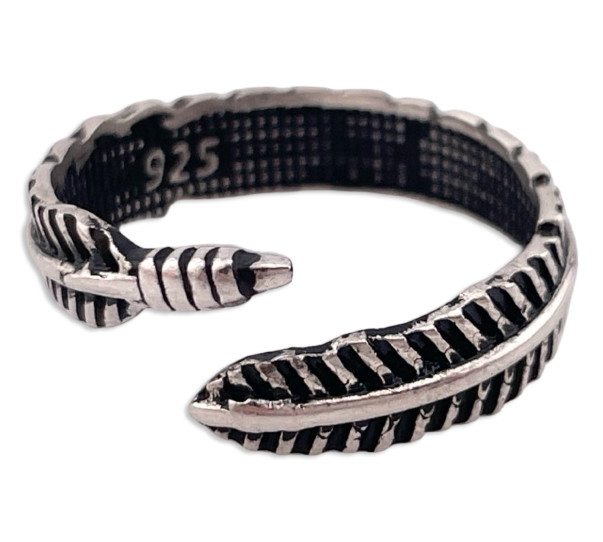 size 9 sterling silver feather bypass ring