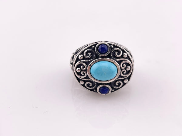 size 5 sterling silver stabilized turquoise lapis swirl ring