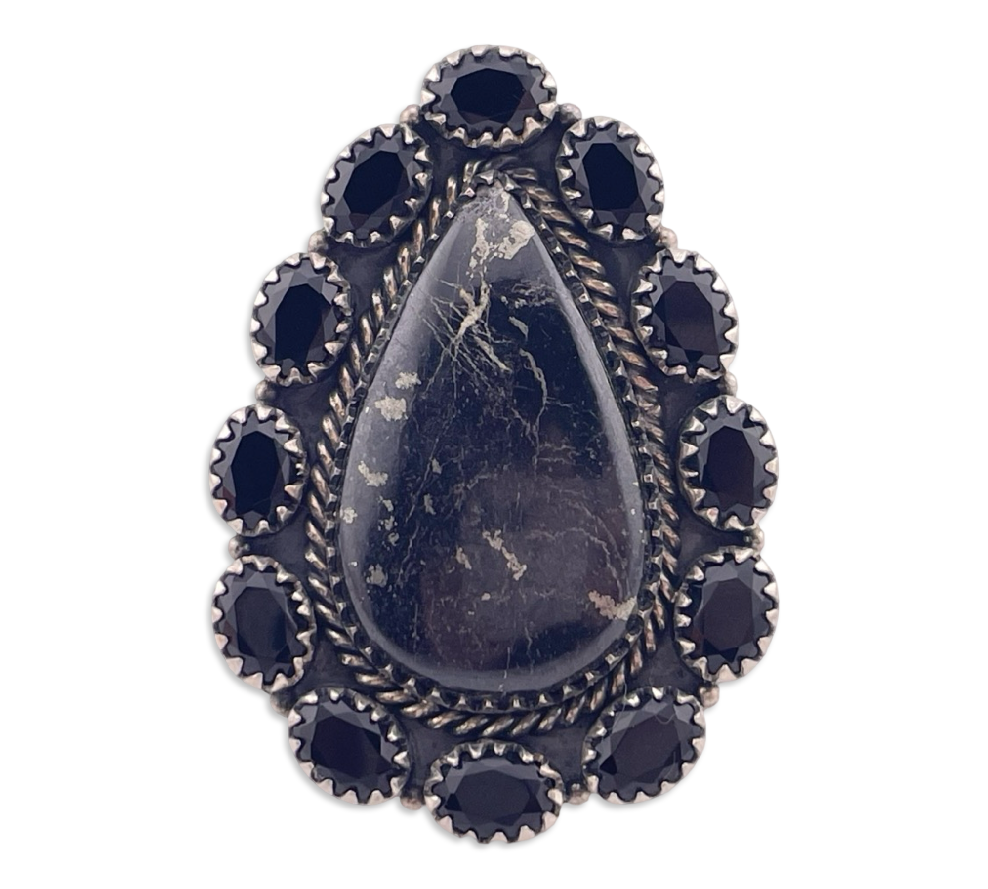 size 9.5 adjustable sterling silver large faceted glass & apache gold ring