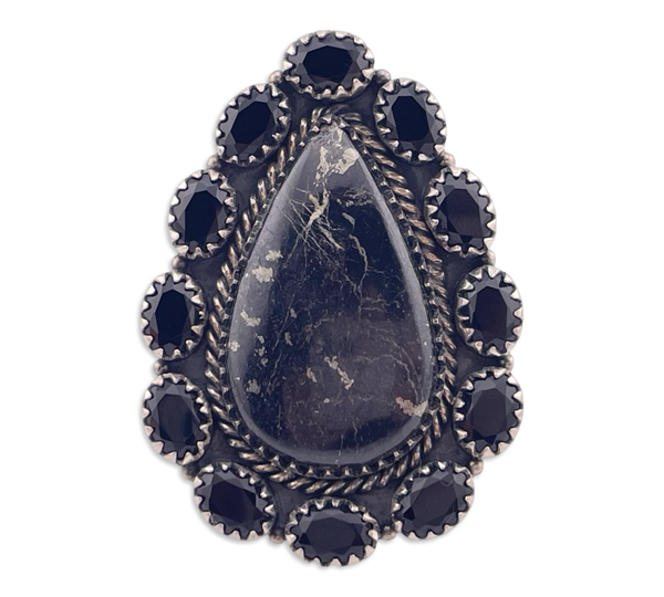 size 9.5 adjustable sterling silver large faceted glass & apache gold ring