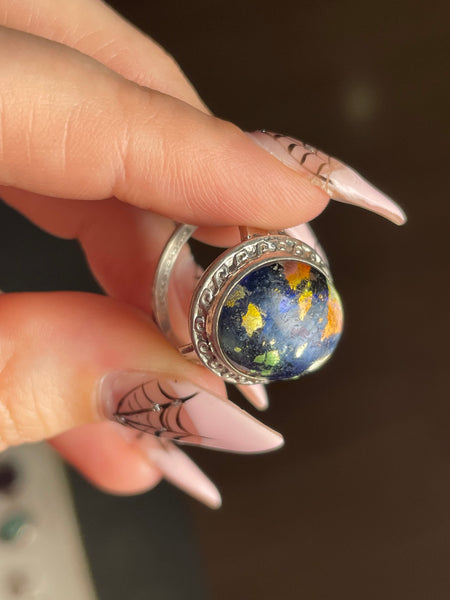 size 6.25 sterling silver Uncas foil glass ring **AS IS**
