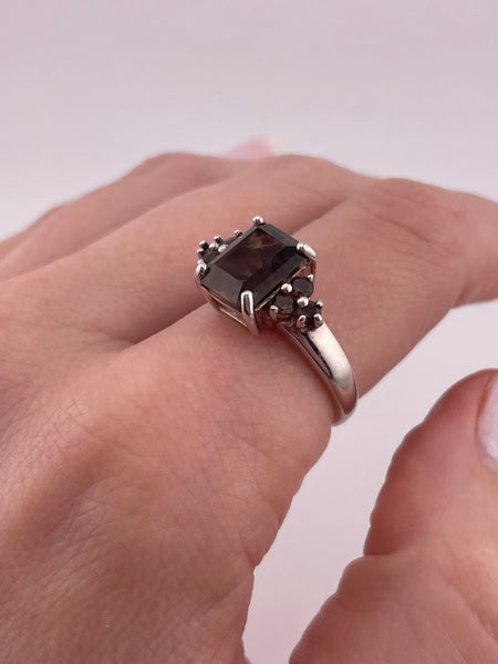 size 8.25 sterling silver faceted smokey topaz ring