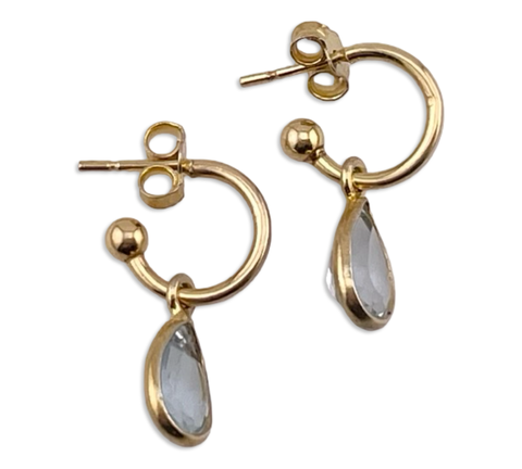 sterling silver gold plated faceted topaz enhancer hoop post earrings ***AS IS***