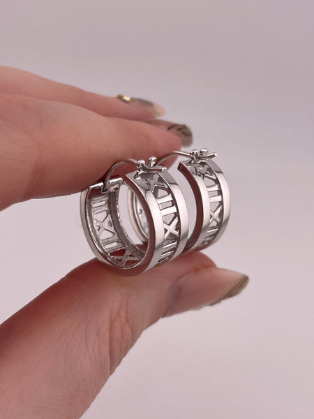 sterling silver Roman numeral hoop earrings