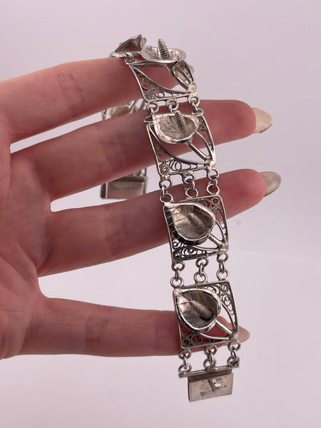 sterling silver 7" calla lily flower link bracelet
