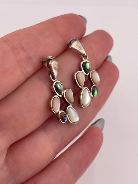 sterling silver abalone mother of pearl post dangle earrings
