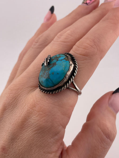 size 8.75 sterling silver turquoise leaf ring