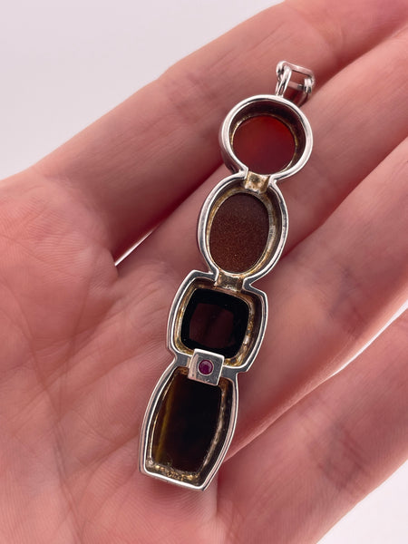 sterling silver multi-gemstone pendant paperclip chain necklace