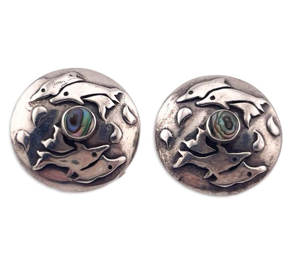 sterling silver dolphin abalone post earrings