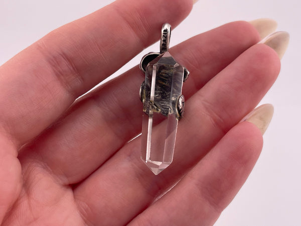 sterling silver rams head quartz crystal point pendant