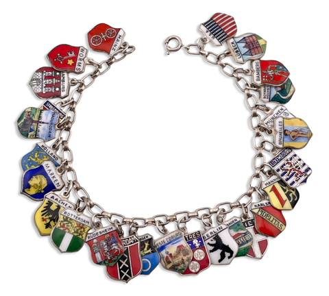 835 silver 7 1/4" 26 charms enamel tourist link bracelet