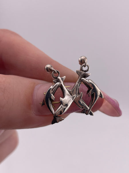 sterling silver dolphin post dangle earrings